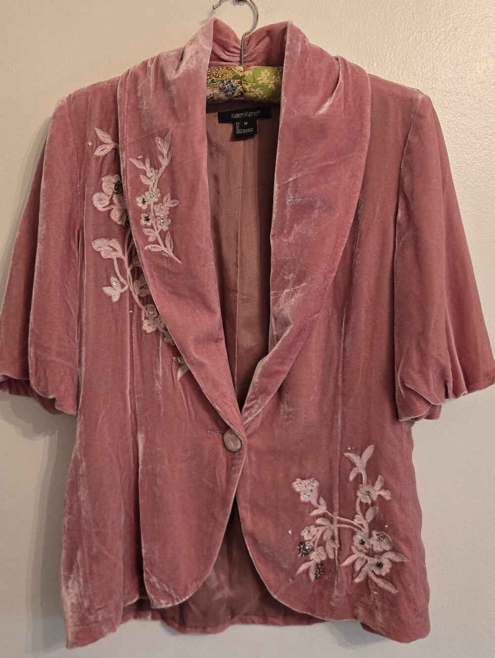 Vintage Karen Kane Silk Velvet Embroidered Jacket Blush Pink Y2K Whimsigoth M